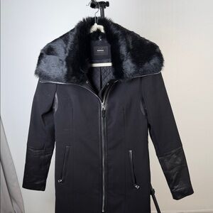 RUDSAK Black Trench Coat with Faux Fur Collar